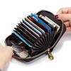Genuine Leather Men Women Rfid Credit Card Holder Small Zipper Wallet Solid Coin Purse Key Ring ID Pocard Slot Mini Money Bag