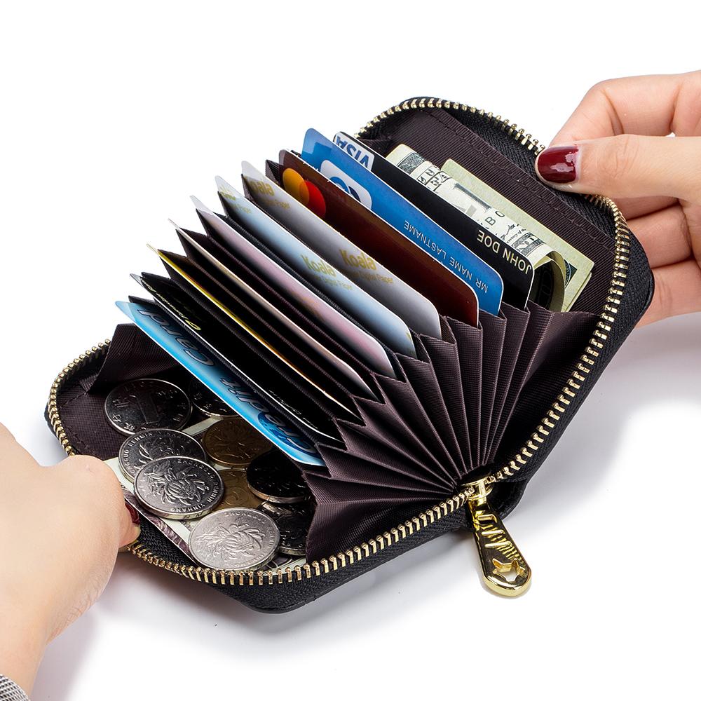 Genuine Leather Men Women Rfid Credit Card Holder Small Zipper Wallet Solid Coin Purse Key Ring ID Pocard Slot Mini Money Bag