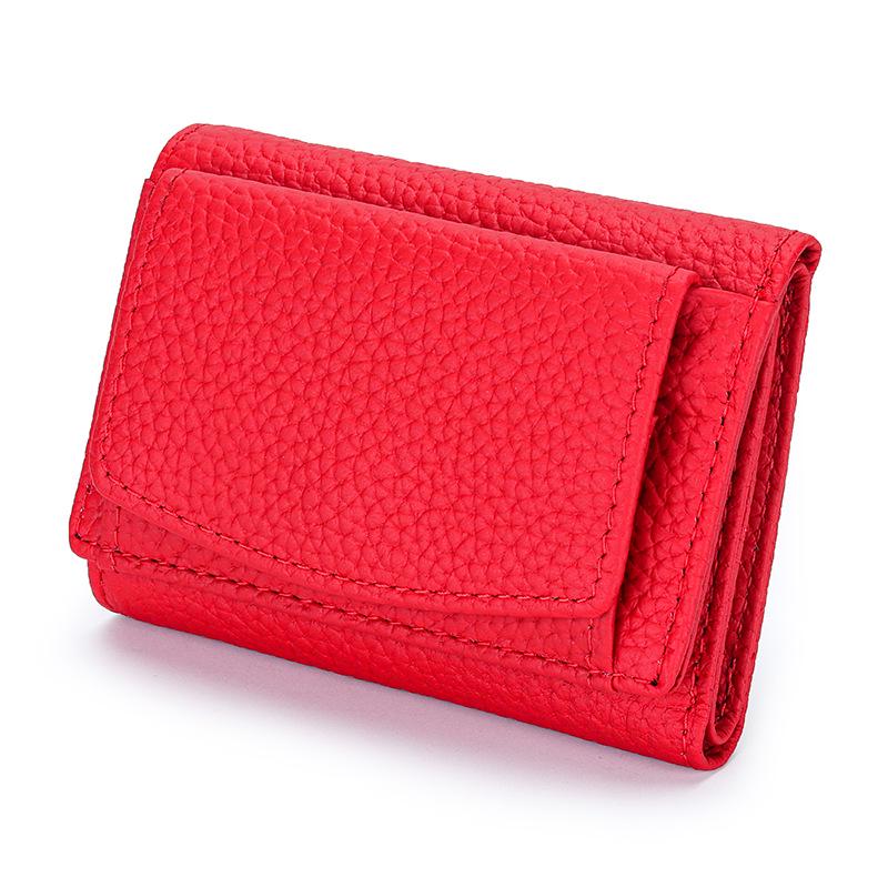 Kompaktowy portfel trójdzielny w stylu japońsko-koreańskim z prawdziwej skóry