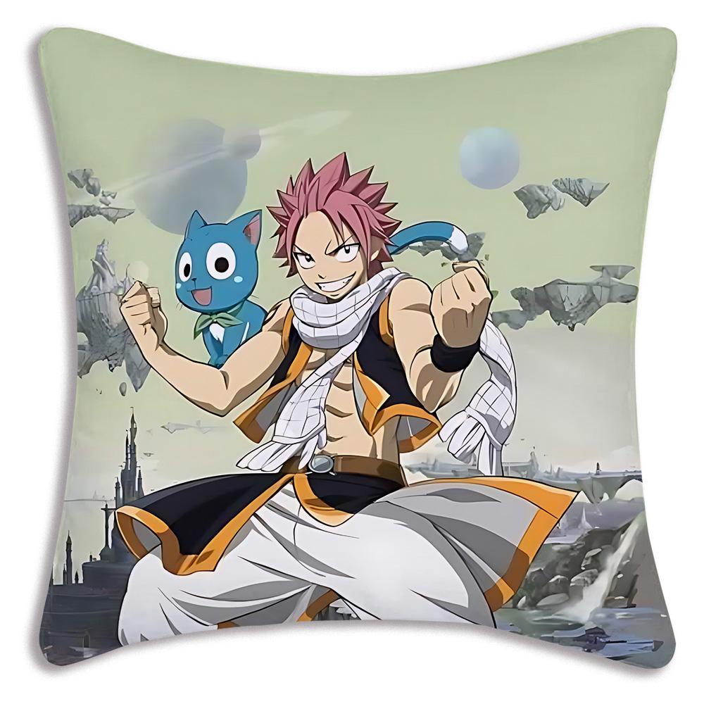Classic Comics Anime Fairy Tail Pillow Covers Cartoon Sofa Decorative Home Double-Sided Printing Short Plush Cute Cushion Cover