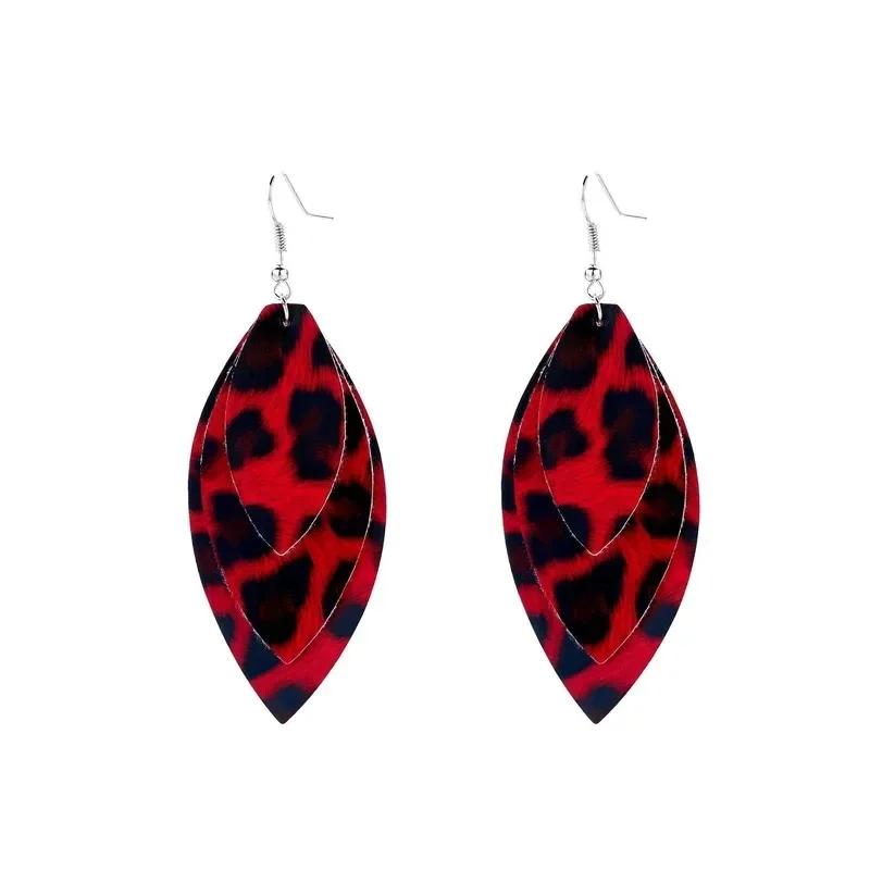 Women Fashion Leopard Print Leather Drop Earrings Caramel Cheetah Dangle Teardrop Fashion Earring Jewelry Accessories for Women
