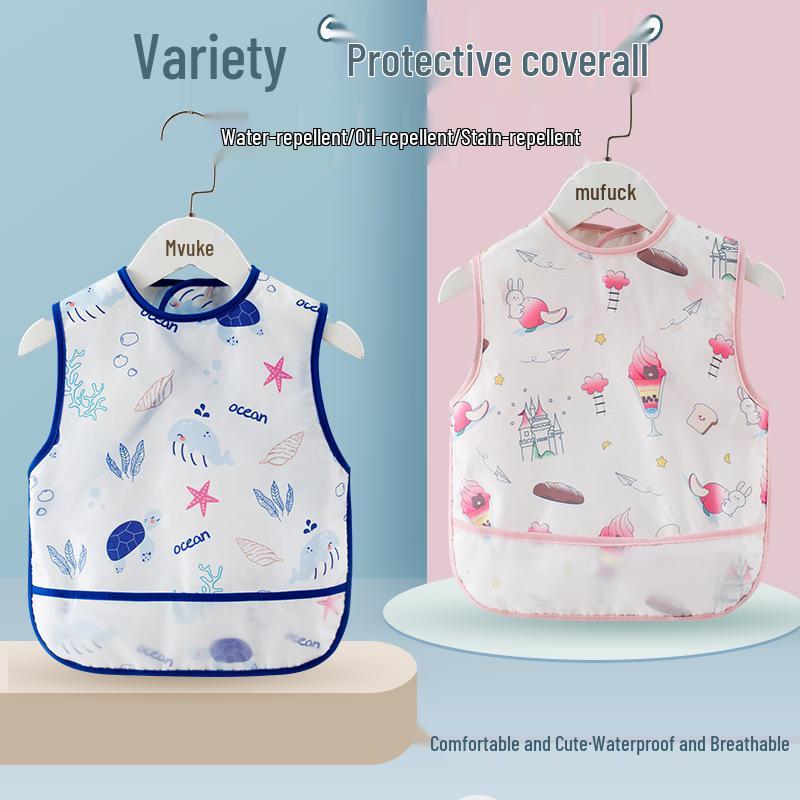 Children's Sleeveless Waterproof Smock Bib with Rice Pocket