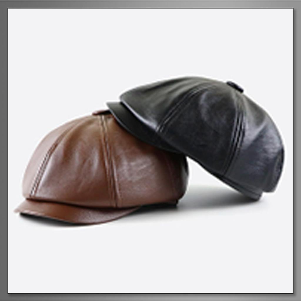 Buzz Selection Leather and PU Leather Newsboy and Cool for Men and CAQ287 Hat, Stylish, Simple, Women, (Black)