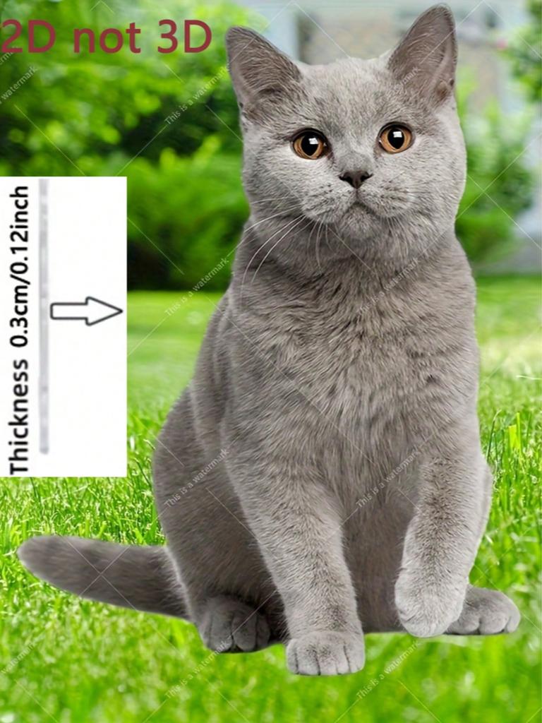 1 pezzo di paletti da giardino a forma di gatto, disegnati con animali felini grigi per la decorazione di vasi da fiori all'aperto, un regalo ideale per gli amanti dei gatti.