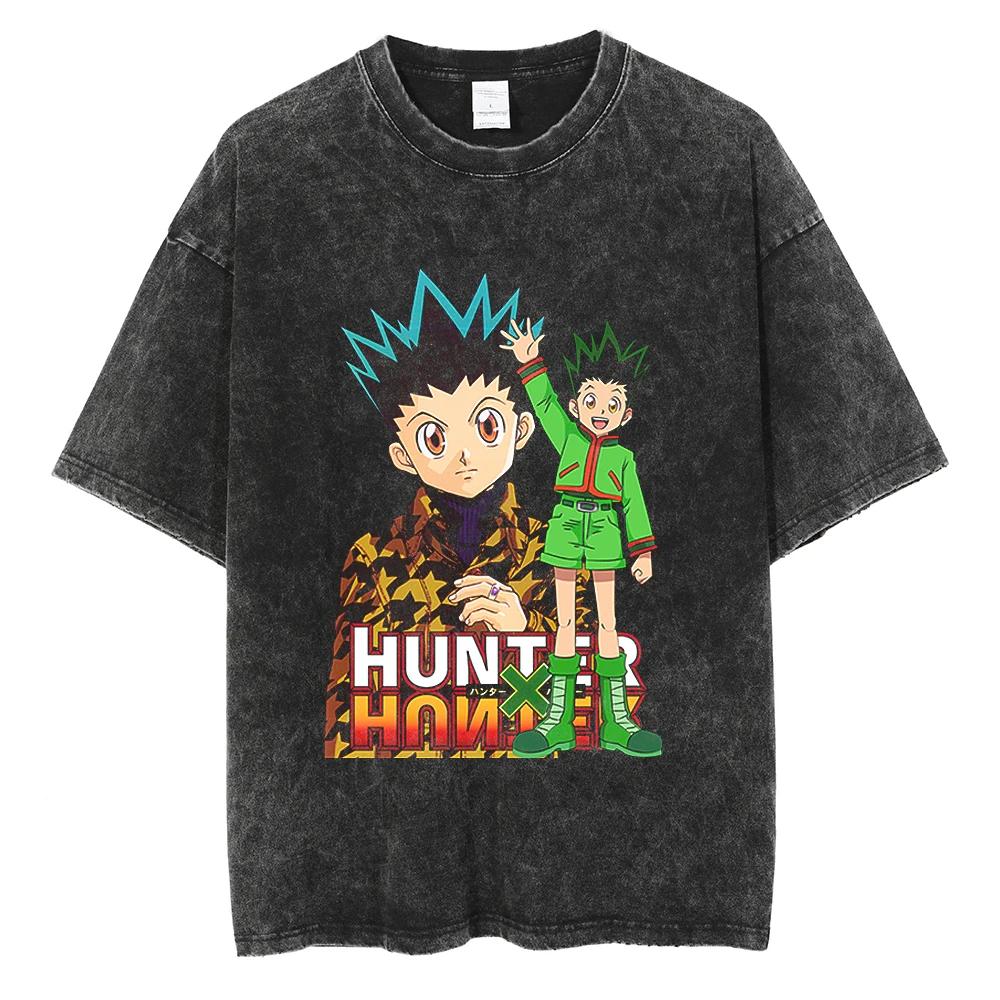 Baggy Fit HUNTER×HUNTER T Shirt Kurapika Manga Tshirt Men Women Hip Hop Washed Cotton T-shirt Clothing Short Sleeve Tees Japanese Streetwear L