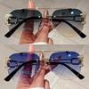 2 Pairs Per Set Rimless Pilot Sunglasses Fashion Gradient Double Bridge Sun Glasses Trendy Luxury Brand Designer Outdoor Shades