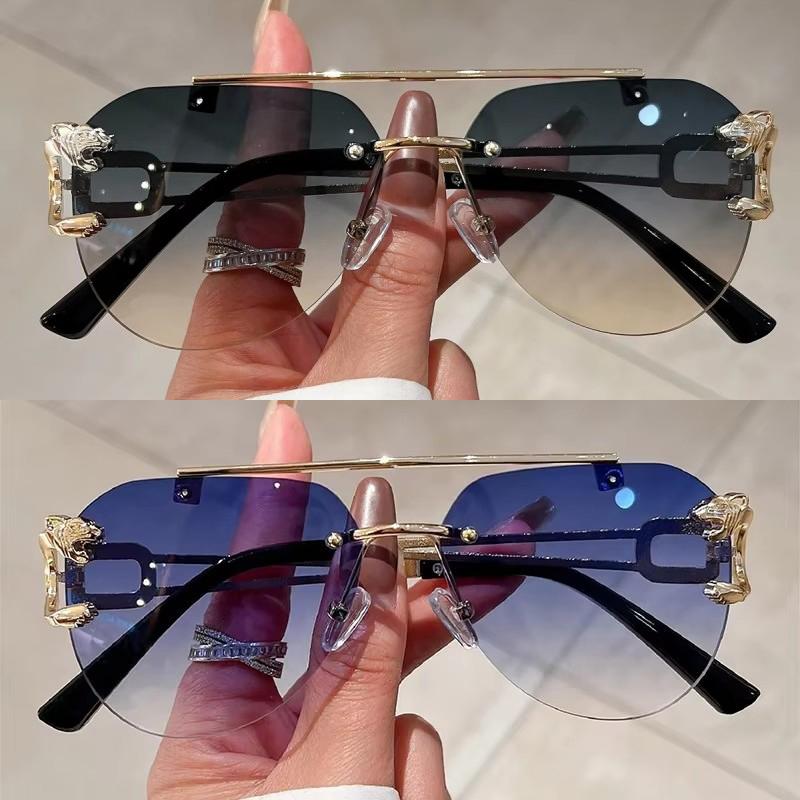 2 Pairs Per Set Rimless Pilot Sunglasses Fashion Gradient Double Bridge Sun Glasses Trendy Luxury Brand Designer Outdoor Shades