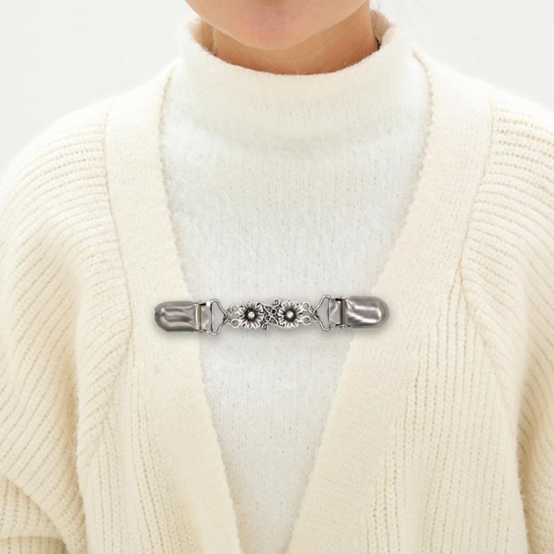 2 Pairs Elegant Rhinestones Sweater Clip for Women Alloy Materials Fashion Brooches for Office and Social Event