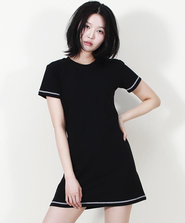 Deumakeu Girly Chic Stitch Mini Dress Black