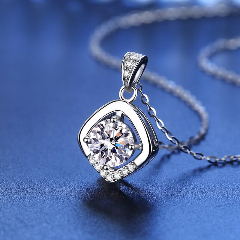 Bague Ringen 1ct VVS D Colored Moissanite Diamond Necklace For Women Silver 925 Jewelry Female Simple Temperament Clavicle Chain