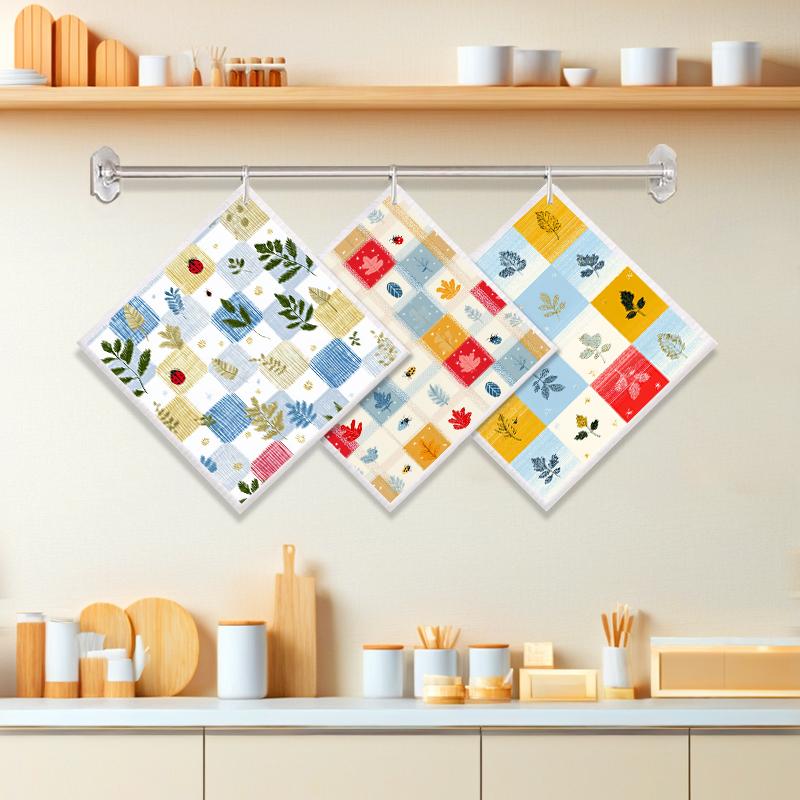 Cleaning Cloth Reusable Kitchen Dish Towels Eco-friendly Microfiber Marple Leaves Plaid Print Dishcloths Lint Free Washable Duster Rags Tea Towels