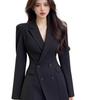 Black Slim Fit Mid-Length French Suit Jacket - Spring & Autumn Korean Style Fashion