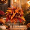Floral Garden Stakes Artificial Fall Arrangement with Stake, Autumn Harvest Flower Weather Resistant Decor Bouquet Ferns Berries, Outdoor Yard