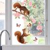 Squirrels and Peach Blossoms Window Clings, Electrostatic Wall Stickers, Waterproof Window Clings with Butterflies, UV Printed Glass Decals for Home