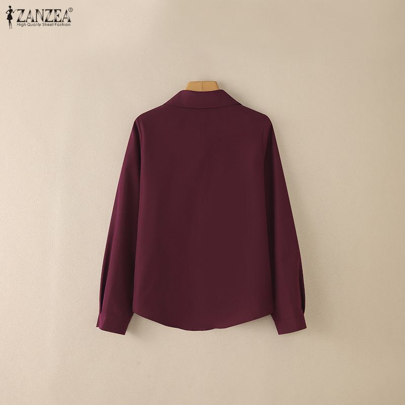 ZANZEA Women Casual Turn Down Collar Loose Long Sleeve Blouse