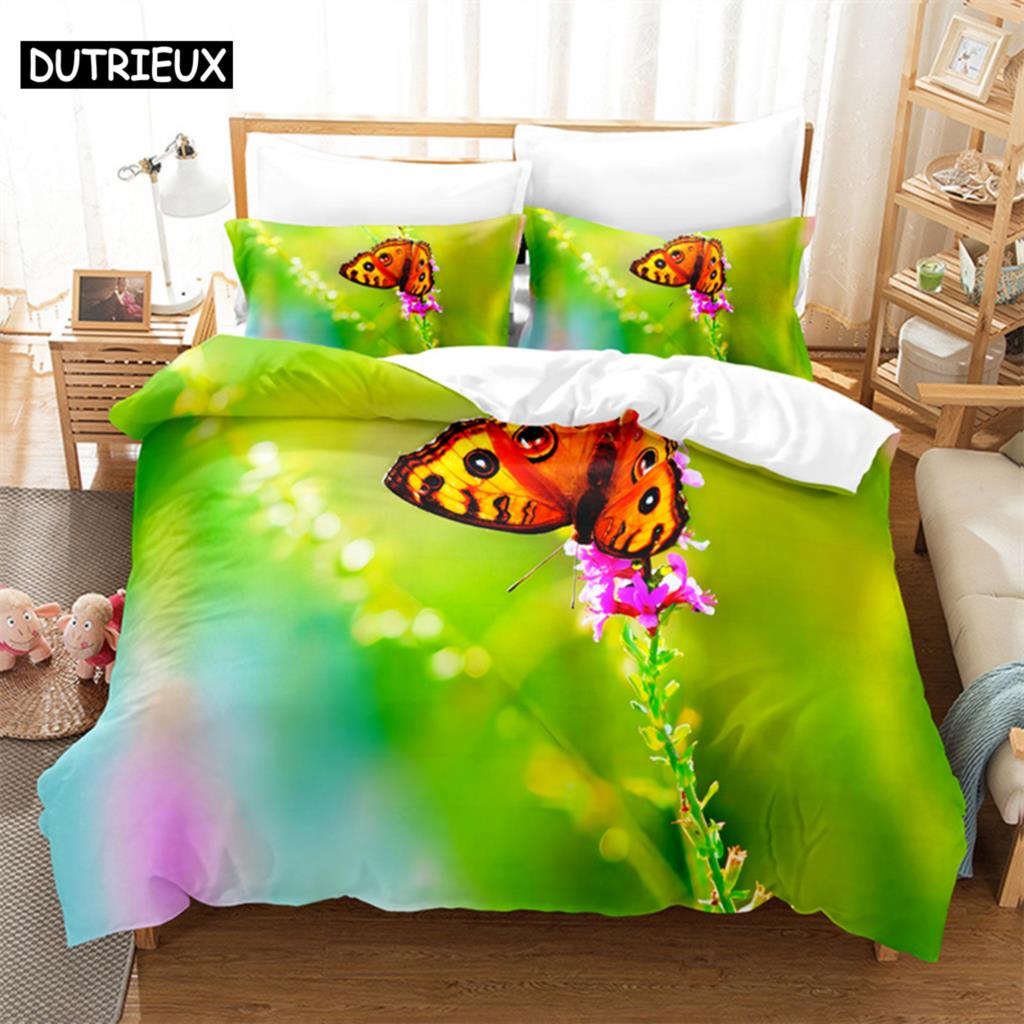 Butterfly Scenery Queen Bedding Set Duvet Cover Kids Bedroom Bed Set Comforter Cover Set King Size Duvet Cover Set Bedding Sets