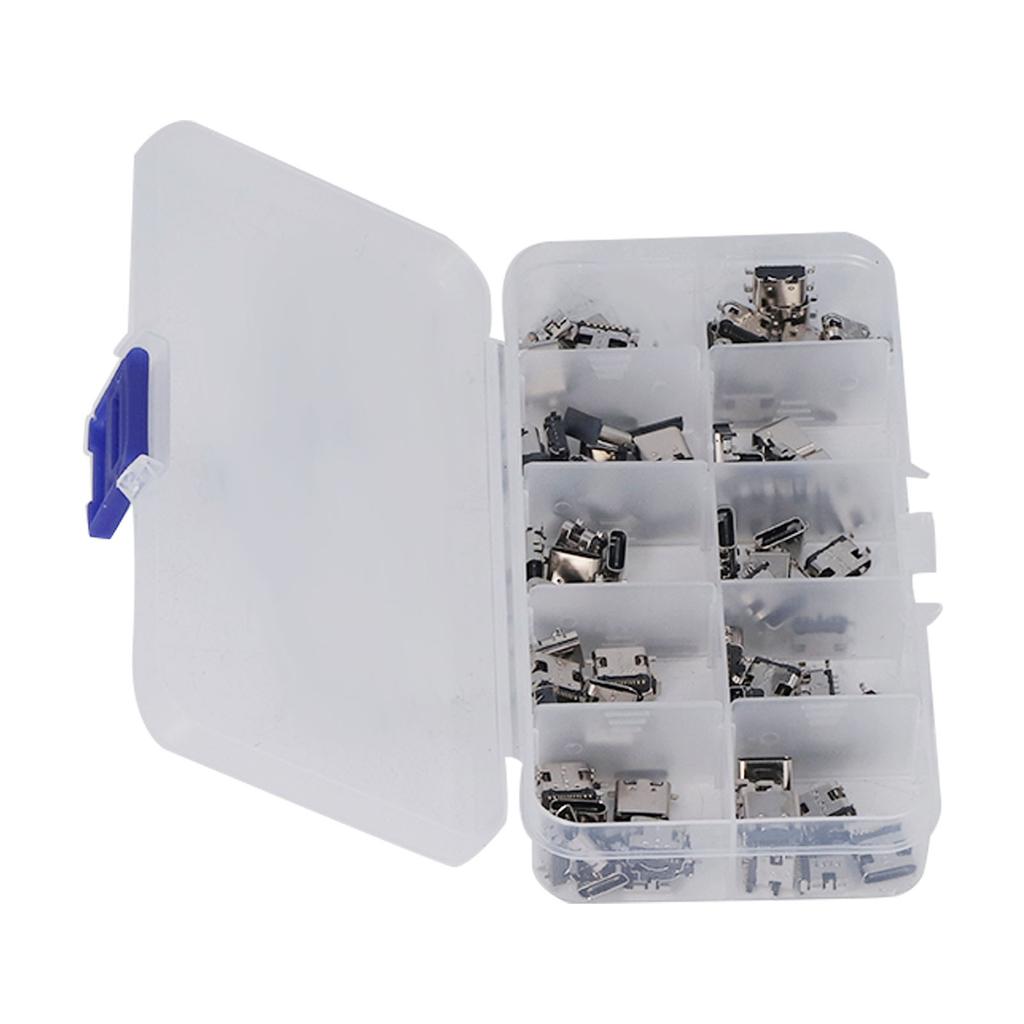 100Pcs TYPE C USB Female Plug Connector Jack Solder Repair Replacement Adapter Assortment Set