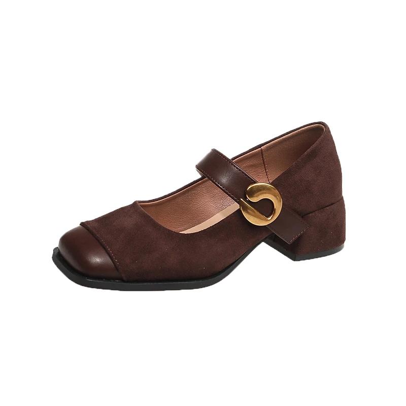 Female Green Velvet New Square Toe College Style Casual Pumps Fashion Shallow Buckle Shoes High Heel Shoes