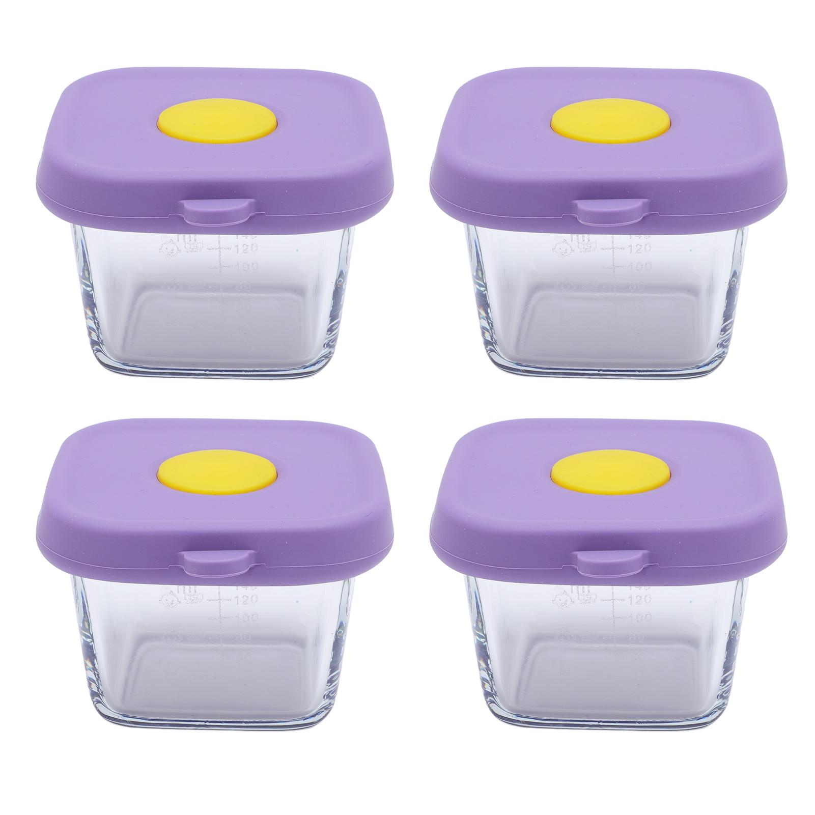 

4 шт. 140 мл Детская коробка для хранения еды Стеклянный контейнер для хранения еды Контейнеры для закусок с силиконом фиолетовый