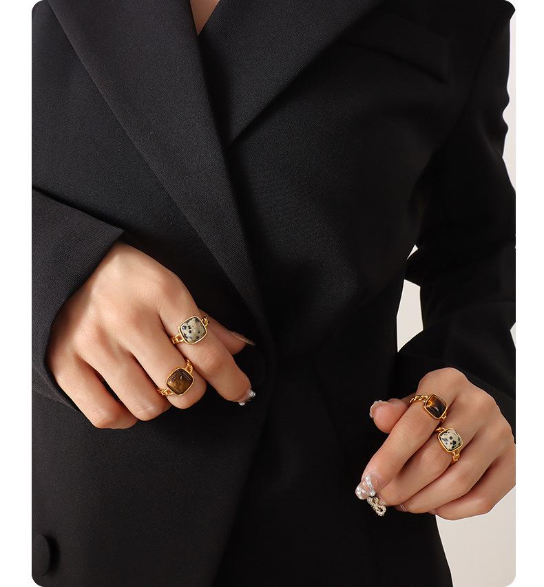 Anel aberto geométrico retrô personalizado com incrustação de pedra natural olho de tigre - A344