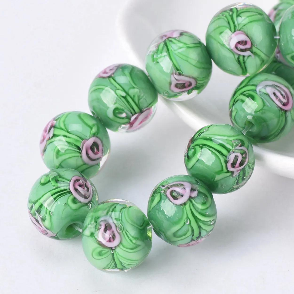 

10 шт. Круглые 12 мм Стеклянные бусины ручной работы Лэмпворк с цветочным узором, россыпью, для изготовления ювелирных изделий, аксессуары, находки для DIY поделок 12mm-10pcs