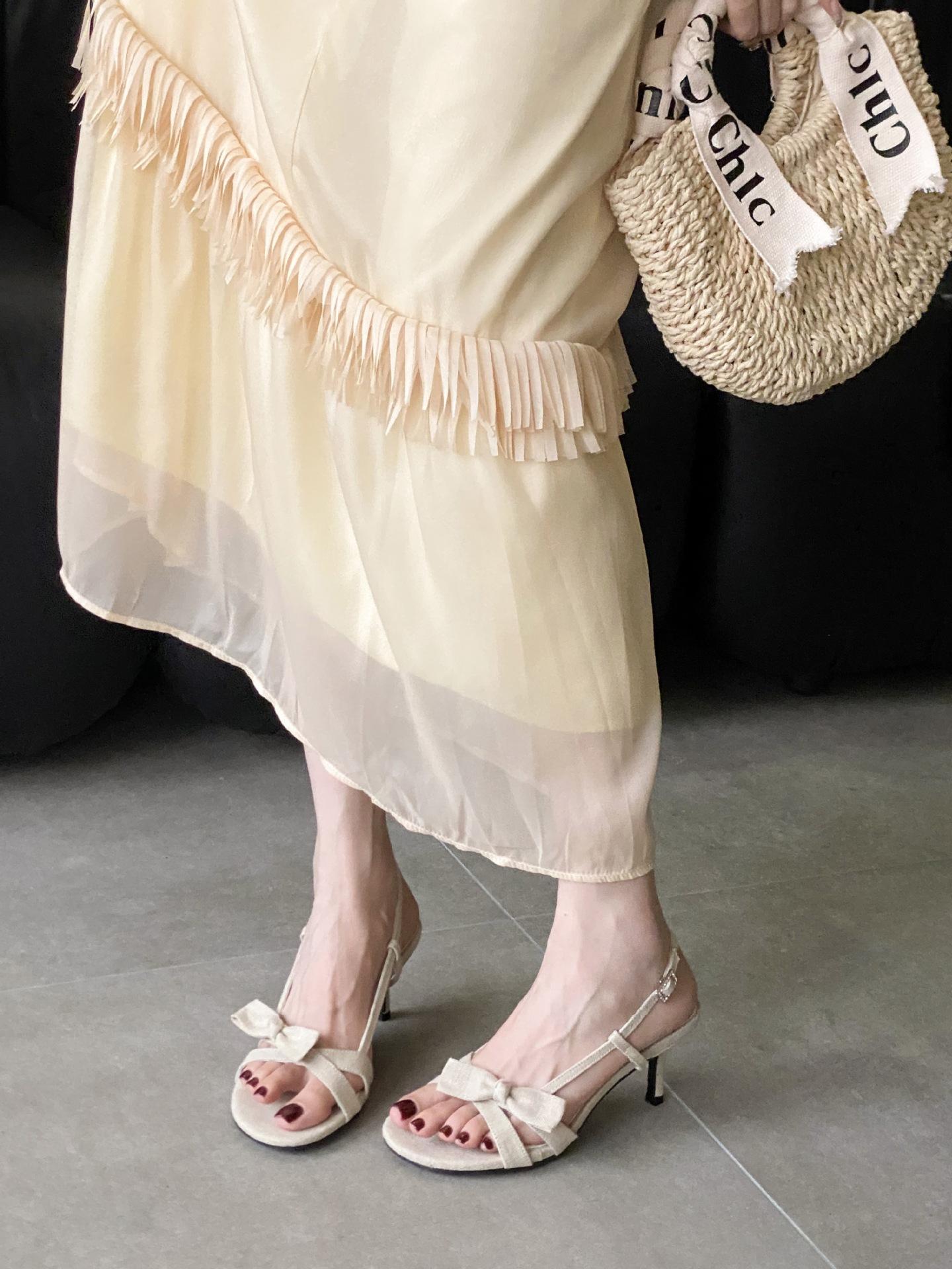 

2025 spring new round head thin heel high heel temperament thin French fashion sexy beauty open-toed women s sandals 40 абрикосовий