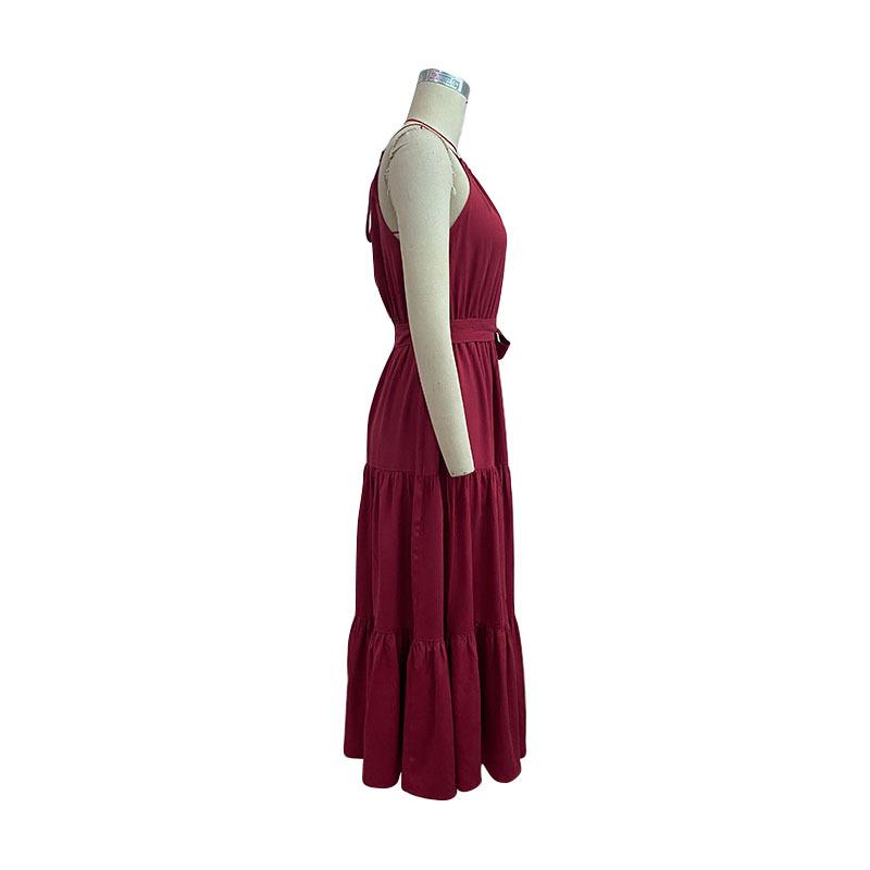 European & American Women's Summer Halter Solid Color Midi Dress (2023)