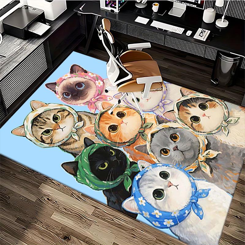 1pc Cute Cat Bandana Print Office Chair Mat - Non-Slip Carpet for Home and Office Use, Festive Gift Idea.P038