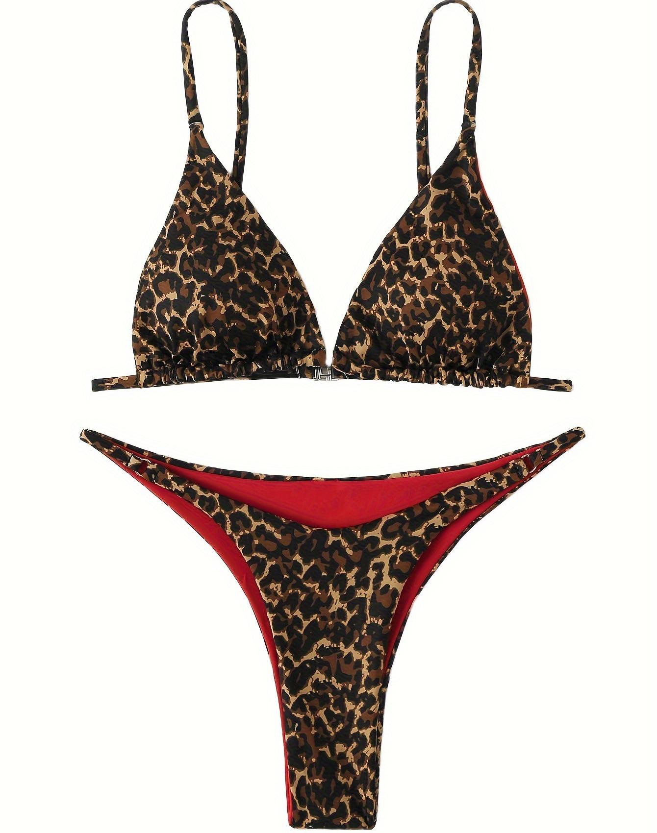 

Женский купальник с леопардовым принтом Раздельный купальник Бикини Комплект пляжной одежды Купальные костюмы L красный