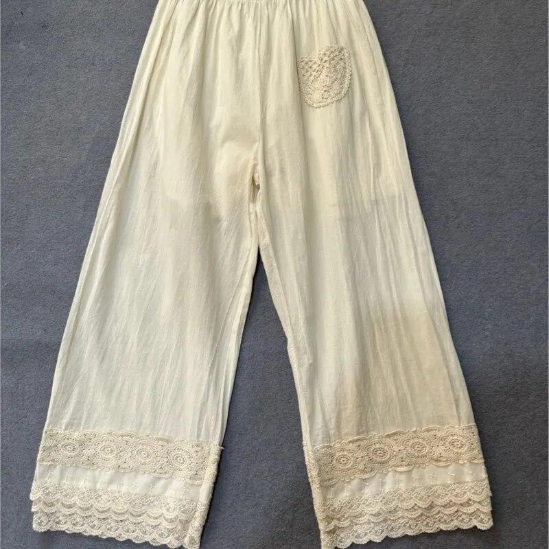 Johnature Mori Render Bavlněné kalhoty v délce ke kotníkům Letní Japonský elastický pas Patchwork Výšivka Volné Dámské kalhoty