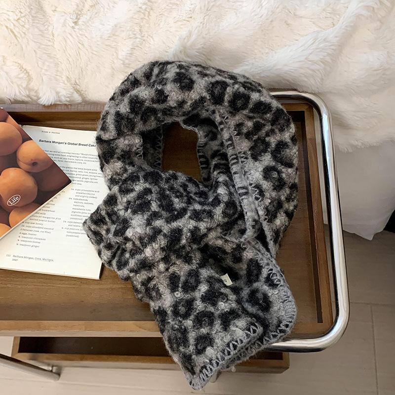 Scarf winter new high-end imitation thickened warm cashmere fluffy scarf leopard print scarf