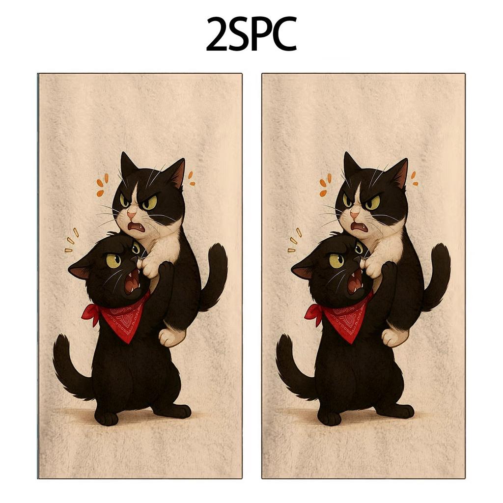 Weird and cute pattern of two black cats polyester microfiber beach towel is highly absorbent, suitable swimming beach outings
