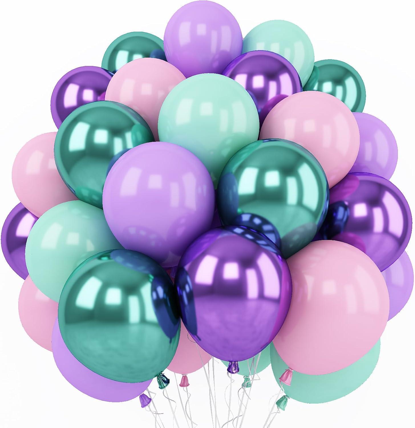 

62PCS Mermaid Colored Balloon Metal Purple Green Latex Balloon Wreath Arch Kit Mermaid Theme, Wedding, Birthday Party Decoration O&10inch