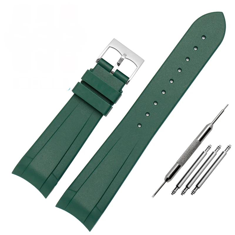 22mm Natural Rubber Silicone Rubber Watch Strap For Tudor Biwan GMT Curved End Pin / Folding Buckle Black Blue Red Wristband