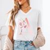 AZ 26 Alphabet Unisexs VNeck TShirt Pink Sakura Letter B Graphic T Shirts Unisex Letters ABCD Casual Tees Fashion Y2K Tops