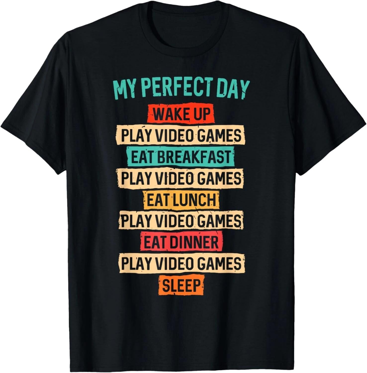 Funny Video Gaming Shirt Teens Boys Men My Perfect Day Gamer T- Shirt M