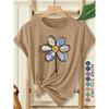 Women's Elegant Style Plus Size Loose Short Sleeve Watercolor Daisy Hand-Painted Print Pattern Round Neck Women's Comfortable Soft Breathable New