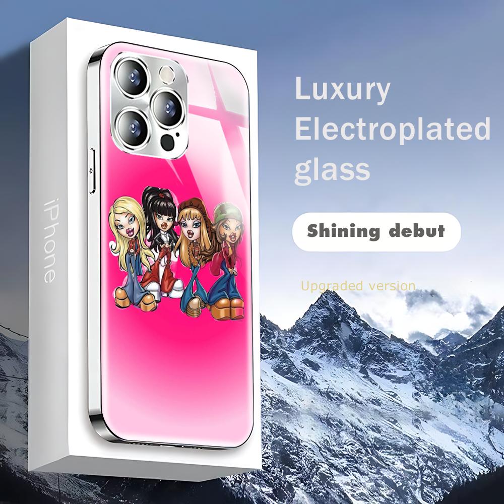 

B-bratz fashion design Phone Case For iphone 17 16 15 14 13 12 Pro Plus Max New Electroplated glass Case iPhone 12 Pro Max