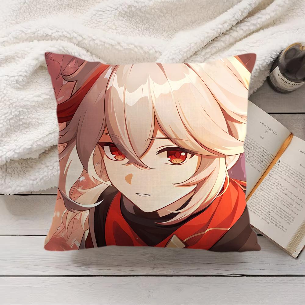 Kaedehara Kazuha Genshin Impact Cushion Cover Silky Short Plush Invisible Zipper Dustproof Sofa Pillow Case For Home Decor