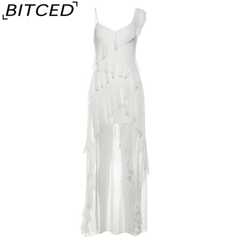 

BITCED Summer Women s Solid-Colour Slim-Fit High-Waisted Fashion V-Neck Strapless Backless Dress L белый