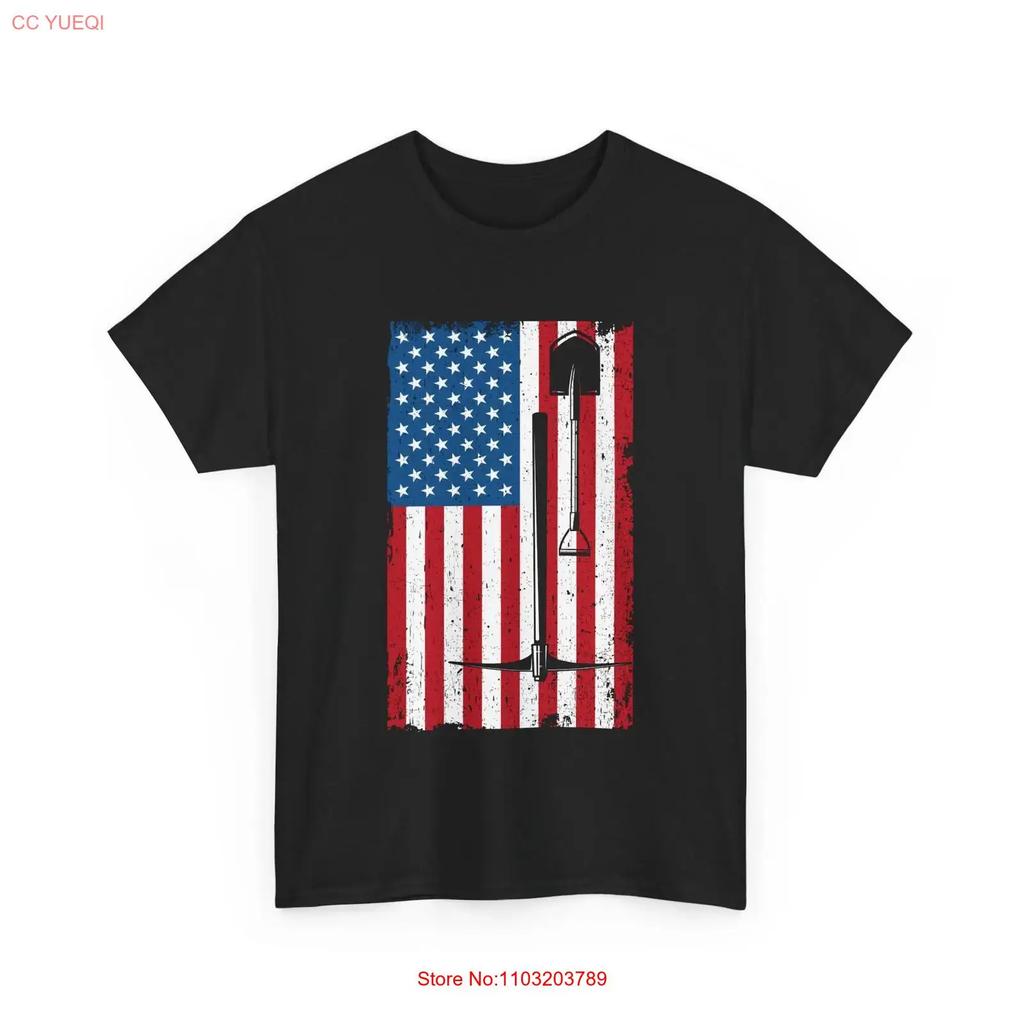 Us America Flag Underground Mining Miner Axe T Shirt Vintage Designer Clothes Stretched Comfortable Streetwear Fashion