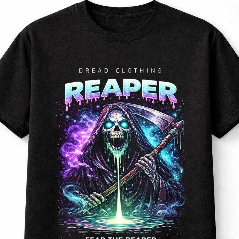 Grim Reaper Neon Horror Halloween Graphic Black Unisex TShirt S