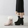 Winter Comfortable White Black Women Ankle Boots Rabbit Fur  Heels Lady Casual Shoes