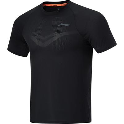 Li Ning Skriešanas Sērijas Vienkrāsains Apaļkakla Ātri žūstošs Elpojošs Pieguļošs Īsas Piedurknes T-krekls Vīriešu Topi Melns ATSU003-1