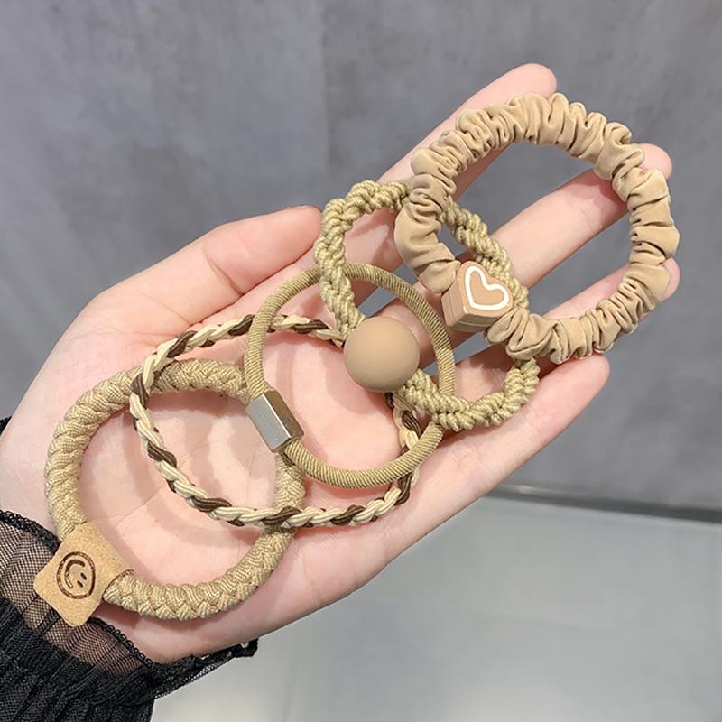 

5 шт. повязка на голову кожаная женская высокая кобура для хвоста аксессуары для волос простая высокоэластичная прочная резинка для волос круг хаки