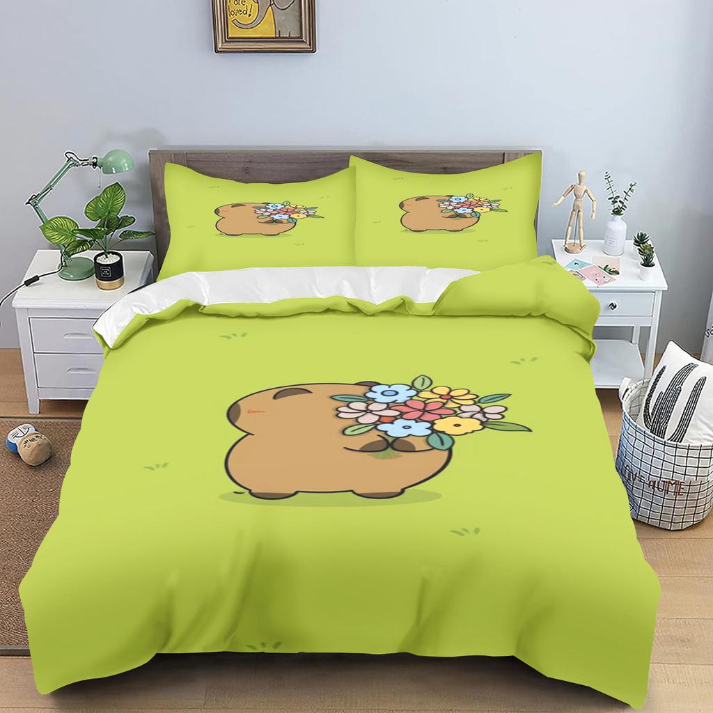 Anime Kapibarák Paplanhuzat Ágynemű Párnahuzat Nyomtatott Gyermek és Felnőtt Szett Queen Méret Reaktív Nyomtatás Takaró