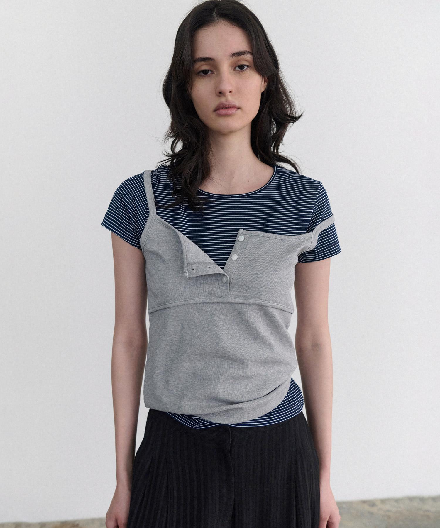 Annies Popo Three Button Sleeveless (Melange Gray) Melange Gray