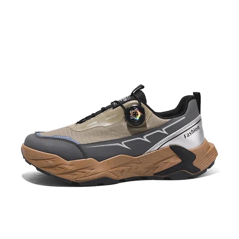 New Men'S Shoes Autumn Breathable Button Rotating Convenient Mesh Sports Outdoor Sports Leisure Running And Hiking Shoes