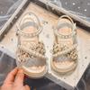 Kids Floral Print Pearl Decor Platform Open-Toe Sandals