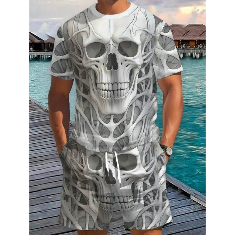 New Summer Men's Set Men's Street King T-Shirt Two-Piece Set Casual Wear Loose-Fit Crew Neck Beach Sports Set